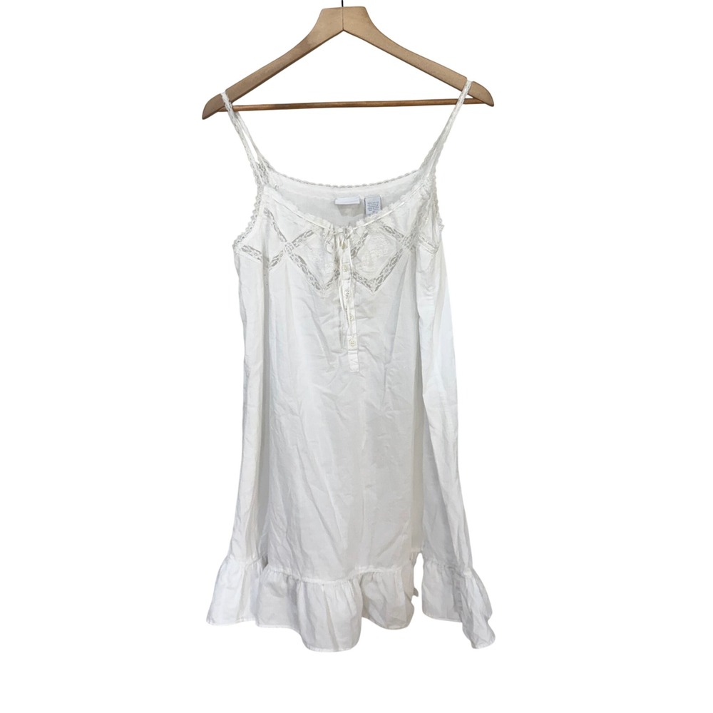 Parisian Intimates Nightgown Size M White Vintage Cotton Lace Ruffle Chemise
